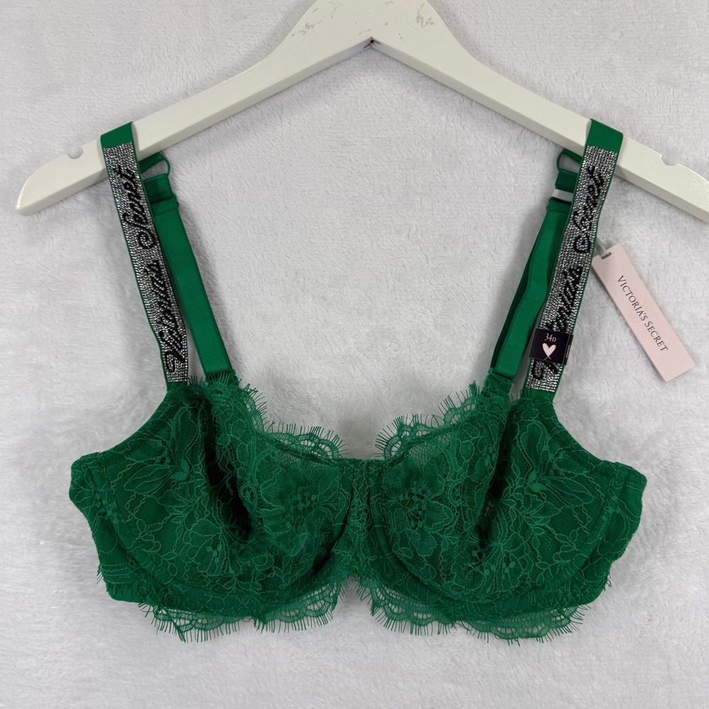 Victoria's Secret Very Sexy Green Lace Shine Strap Unlined Bra 34D 11210531 NEW